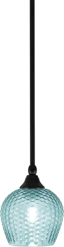 Vista 187 de Toltec Lighting Tallo Colgado Mini colgante, acabado de cobre negro, 3.5" cuadrado humo burbuja vidrio
