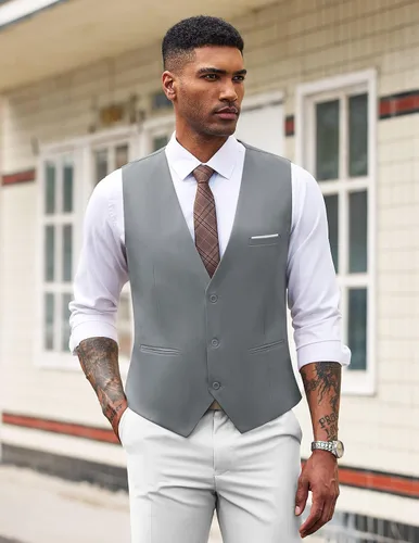 Vista 3 de COOFANDY Chaleco de traje formal para hombre, ajustado, casual, para negocios, chaleco