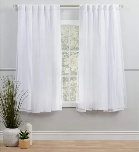 Vista 14 de EXCLUSIVE HOME Catarina - Par de paneles de cortinas en capas sólidas para oscurecer la habitación, opacas y transparentes, pestañas Gris nube