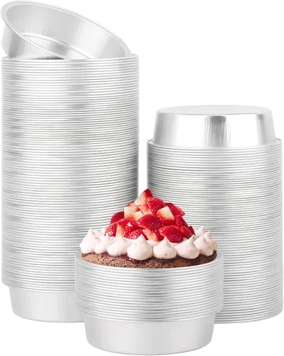 Vista 11 de Beasea Paquete de 100 moldes desechables para hornear de 4 pulgadas, 7.3 onzas, 7.3 fl oz / 215ml, papel de aluminio, mini ramequín sin tapas