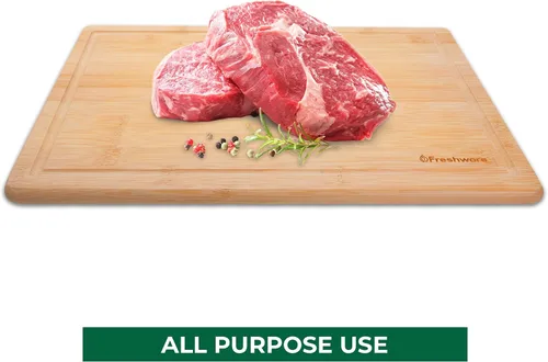 Vista 7 de Freshware - Tabla de cortar de bambú para cocina, ranura para jugos [extragrande]. Tabla para cortar carne, verduras, frutas, queso, bandeja