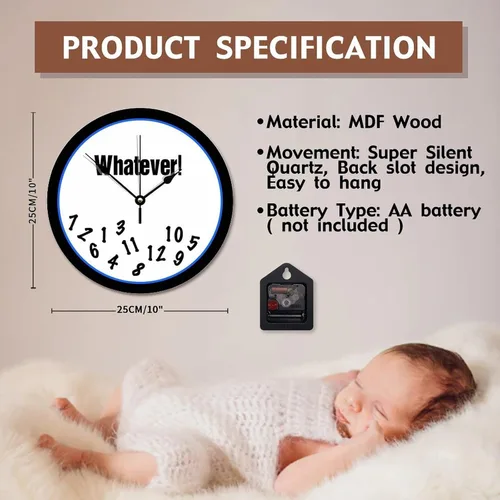 Vista 6 de ArogGeld Whatever Funny - Reloj de pared personalizado de 10 pulgadas, redondo de madera vintage, funciona con pilas, grande, silencioso Lo que sea