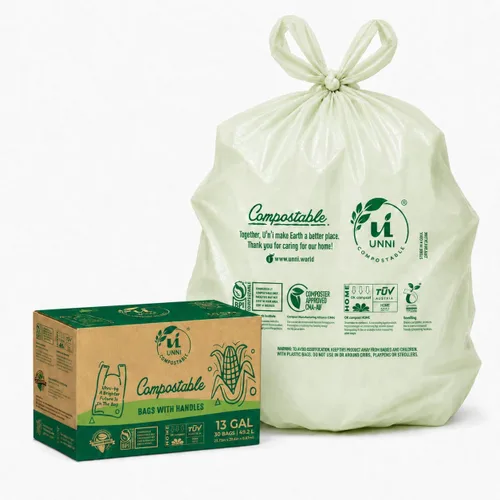 Vista 13 de Bolsas de camiseta compostables UNNI con asas de lazo, 1.6 galones / 6 litros, 50 unidades, forros de cajón de cocina pequeños de 0.64 mil