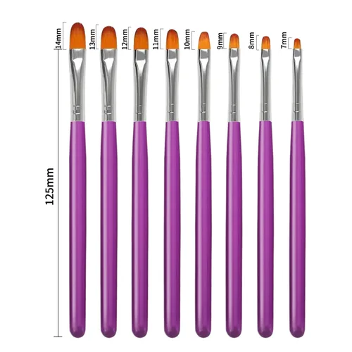 Vista 3 de Juego de 8 cepillos de poligel para gel constructor y extensión de uñas Púrpura