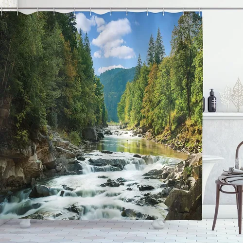 Vista 19 de Ambesonne set de cortina para baño decorativa de tela de poliéster con ganchos