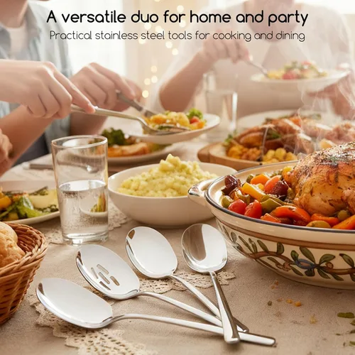 Vista 6 de SOLEADER Juego de cucharas de servir extra grandes de 12 piezas, cuchara de servir ranurada de acero inoxidable grado alimenticio 18/8 de 30,5 cm