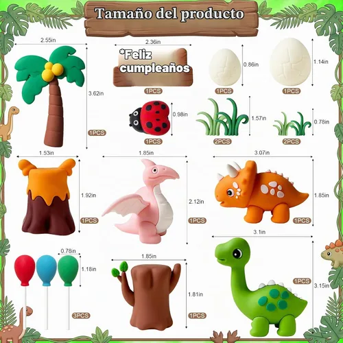 Vista 2 de Knana 17 adornos de dinosaurio para tartas de dinosaurio, decoraciones de cumpleaños