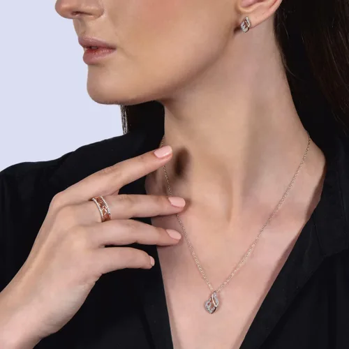 Vista 3 de Jewelili Enchanted Disney Fine Jewelry Colgante de oro rosa de 10 quilates y plata de ley con llamas maléficas con diamantes 16 CTTW, Metal