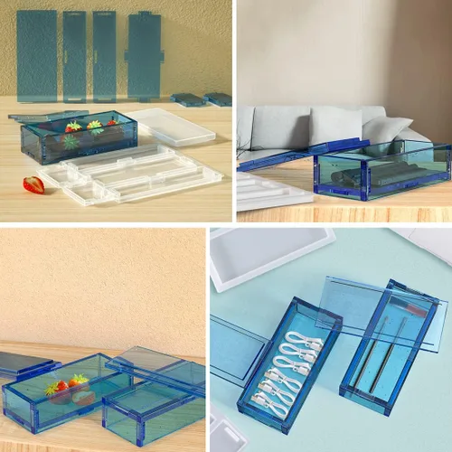 Vista 6 de Caja de almacenamiento, molde de resina, molde rectangular con tapas, funda de resina epoxi para hacer joyas, lápices, maquillaje, organizador