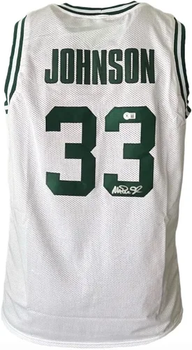 Vista 3 de Magic Johnson - Camiseta de baloncesto blanca con autógrafo (Beckett), Blanco