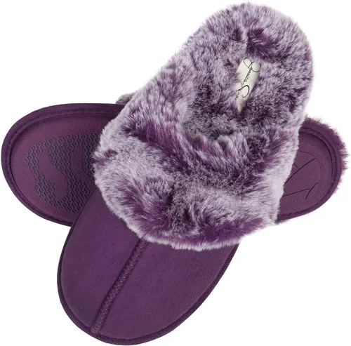 Vista 4 de Jessica Simpson - Pantuflas cómodas de piel sintética para mujer con suela antideslizante y espuma viscoelástica