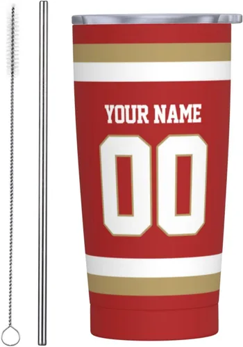 Vista 30 de Arizona - Vaso aislado personalizado con número de nombre, vasos de fútbol personalizados con pajita, taza de viaje personalizada para café, regalos
