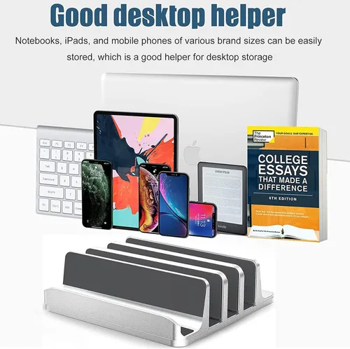 Vista 2 de Soporte vertical para laptop [versión actualizada], soporte de escritorio de 3 ranuras con base ajustable, diseño 4 en 1, soporte para computadora