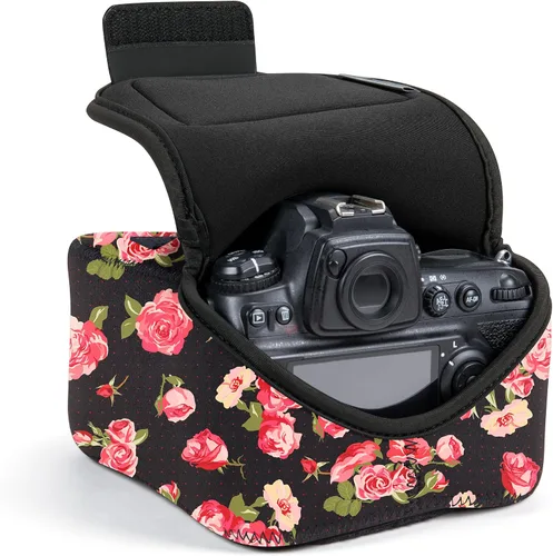 Vista 22 de USA GEAR Funda para cámara réflex digital con tecnología de DuraNeoprene, almacenamiento de accesorios y aberturas para correa – Funciona con Nikon