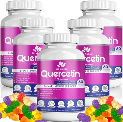 Vista 9 de BioVitalica - Gomitas de quercetina con bromelina, vitamina C y zinc y saúco + vitamina D3-5 en 1 apoyo inmunológico - Quercetina de zinc 750 mg