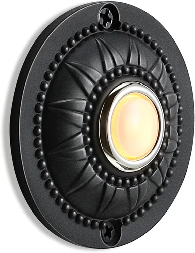 Vista 6 de Dreyoo Botón redondo de metal para timbre de puerta, botón de repuesto de botón de timbre LED iluminado con cable negro, timbre de puerta de hierro
