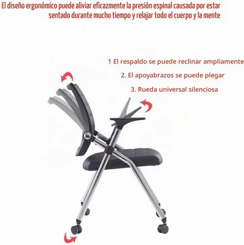 Vista 5 de Silla de escritorio plegable para espacios pequeños, sillas de escritorio para dormitorio con asientos y ruedas acolchados, sillas de escritorio