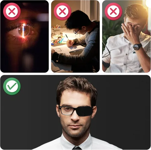 Vista 5 de 12 parches para ojos, parches para ojos de gran tamaño, reutilizables, no tejidos, para adultos y niños, ojo perezoso, ambliopía, estrabismo (negro)