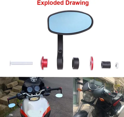 Vista 4 de Espejos retrovisores ovalados universales CNC para motocicleta de 7/8 pulgadas, compatible con Honda Yamaha Suzuki Sports Bike Street Fighter (rojo)