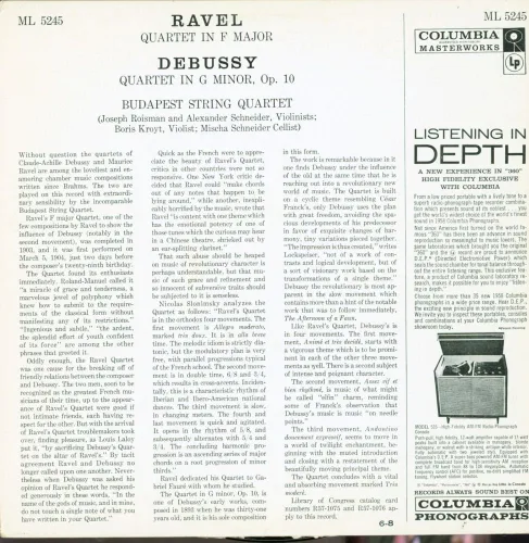 Vista 2 de Ravel Quartet in F Major Debussy Quartet in G Minor, Op. 10 Budapest String Quartet
