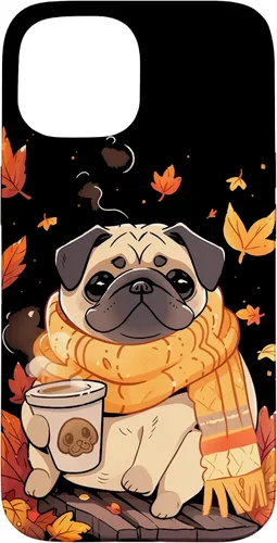 Vista 6 de Pug Fall Autumn Leaves Pumpkin Spice Latte Dog Kawaii Case for iPhone 17