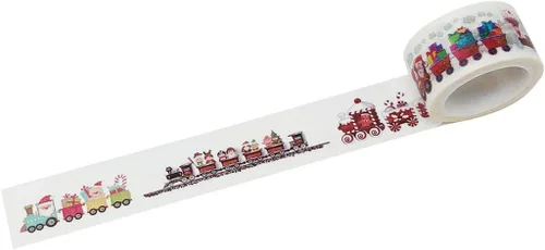 Vista 2 de Wrapables Diseños Decorativos Washi Cinta de Enmascarar, 0.787 in x 16.4 ft, Trenes de Navidad