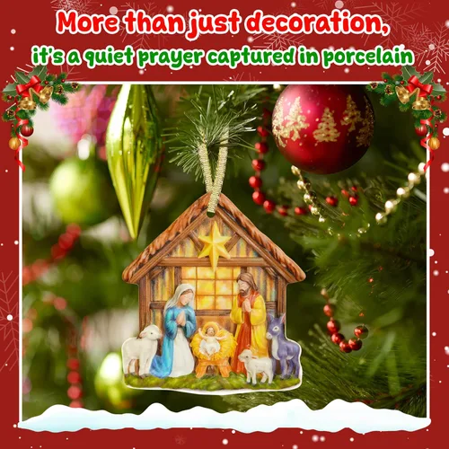 Vista 6 de TEEZWONDER Regalos navideños cristianos para mujeres y hombres - O Holy Night Adornos navideños de natividad en porcelana 3D 2025 - Regalos