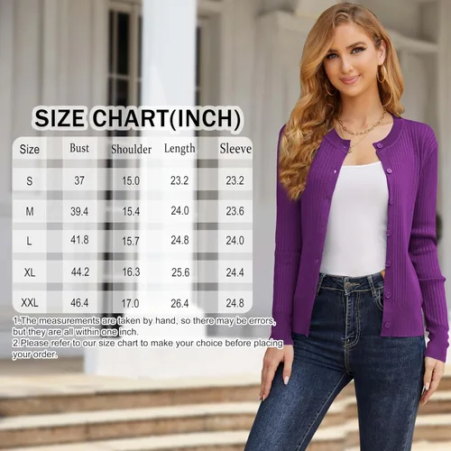 Vista 6 de Women's Crew Neck Long Sleeve Button Down Lightweight Open Front Knit Cardigan Sweater