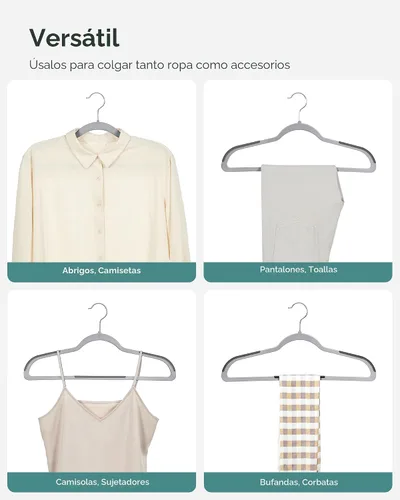 Vista 4 de SONGMICS Perchas de plástico para ropa, paquete de 30, ahorro de espacio Gris claro + gris oscuro