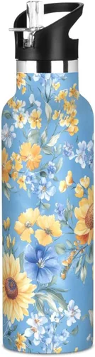 Vista 19 de Flowers Carnation Iris Peonies - Botella de agua reutilizable con aislamiento de doble pared con tapa de pajilla, sin BPA, a prueba de fugas
