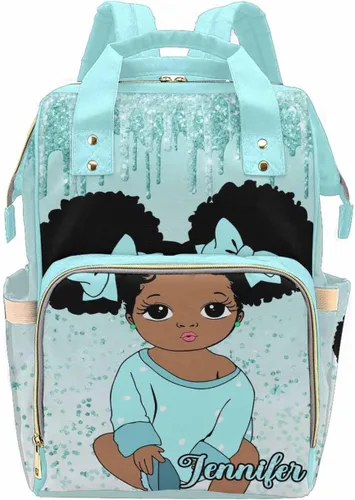 Vista 8 de Bolsa de pañales personalizada con purpurina brillante, color rosa, oro rosa, rubor, con nombre, bolsas de pañales de viaje, mochila casual
