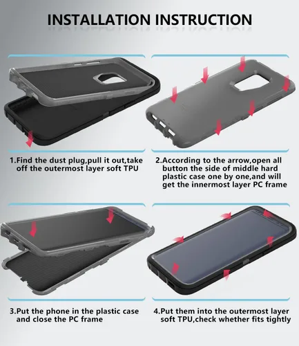 Vista 6 de Funda protectora resistente para Samsung Galaxy S9, a prueba de golpes, resistente a las caídas, Galaxy S9 Csae, 5.8 pulgadas (negro/gris)