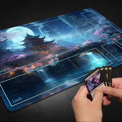 Vista 5 de DAUXID Tapete de Juego MTG Cosido Premium con Zonas y Respaldo de Goma Antideslizante, Tapete de Juego TCG para MTG y Otros Juegos de Cartas, Diseño
