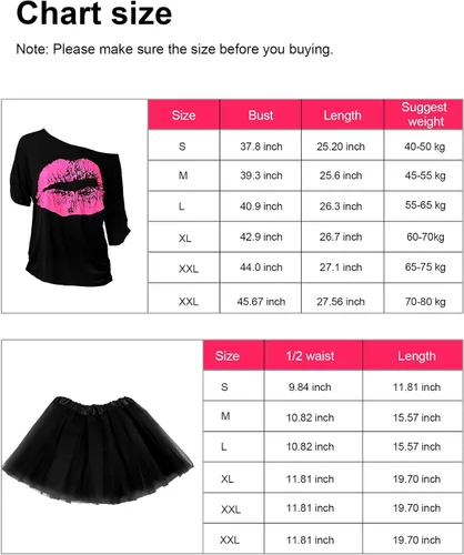 Vista 3 de Blulu 80s Costume Accessories Set T-Shirt Tutu Headband Earring Necklace Leg Warmers