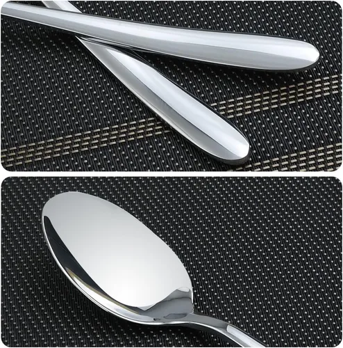 Vista 2 de Kekow Cucharas de postre de acero inoxidable de 12 piezas Mango ergonómico suave, acero inoxidable de grado alimenticio, uso para té, café