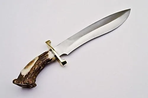 Vista 5 de Cuchillo de caza hecho a mano de acero D2 cuchillo de supervivencia con mango de asta de ciervo (S-963)