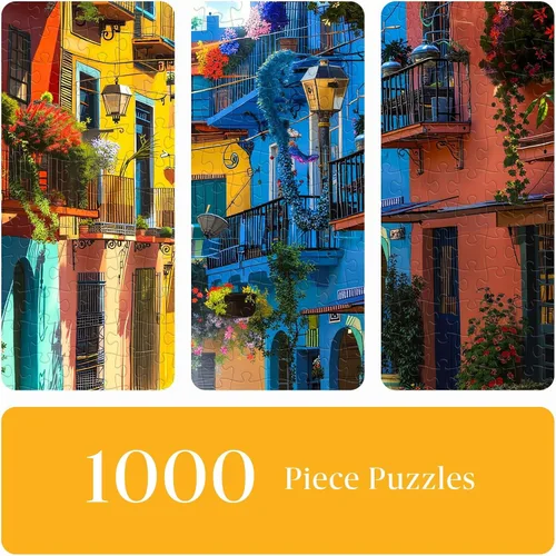 Vista 4 de Rompecabezas para adultos de 1000 piezas, colorida calle Italia, 27.6 x 19.7 pulgadas, alivio del estrés y desafío cognitivo, regalo ideal