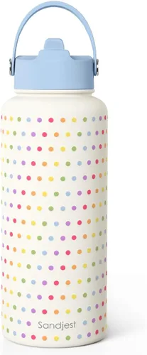 Vista 23 de Regalo de repostería para mujeres, botella de agua de acero inoxidable de 32 oz con tapa y popote, botellas aisladas estéticas de dulces, regalos