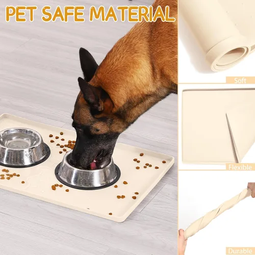 Vista 6 de MateeyLife Tapete de Silicona para Comida de Gatos y Perros para Pisos Impermeable, Tapetes Antideslizantes para Tazones de Perros para Comida