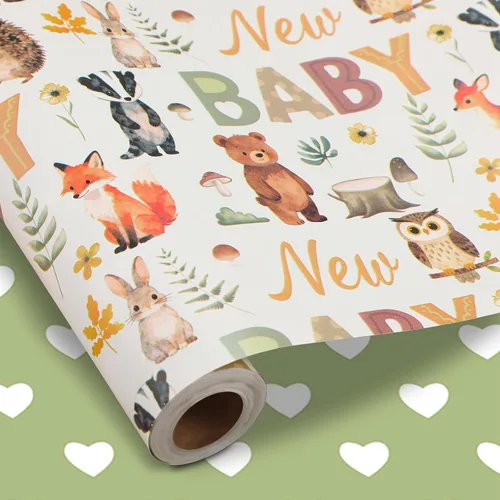 Vista 12 de woric Rollo de papel de regalo reversible para baby shower, de 17 pulgadas x 33 pies, papel de regalo para bebé niño con diseño de elefante azul