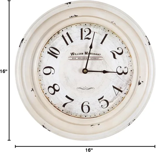 Vista 10 de Yosemite Home Decor Reloj de pared circular de hierro, marco blanco, cara blanca, texto negro, manecillas negras