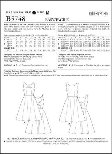 Vista 2 de BUTTERICK PATTERNS B5748 Vestido pequeño para señorita/señorita, talla A5 (6-8-10-12-14)
