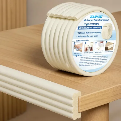 Vista 12 de ZOMPAGO Rollo protector de bordes de bebé (6.56 pies) y 8 protectores de esquina, protectores de esquina de espuma blanca para muebles, esquinas