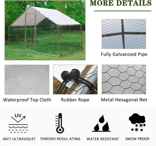 Vista 3 de Jaula grande de metal para gallinero, gallinero galvanizado, jaula de gallina de alambre galvanizado, jaulas de conejos con cubierta impermeable