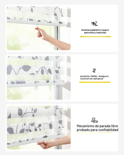Vista 3 de LazBlinds Persianas estilo cebra sin cordones para ventanas, con patrón de doble capa para máxima privacidad y control de la luz, elegantes