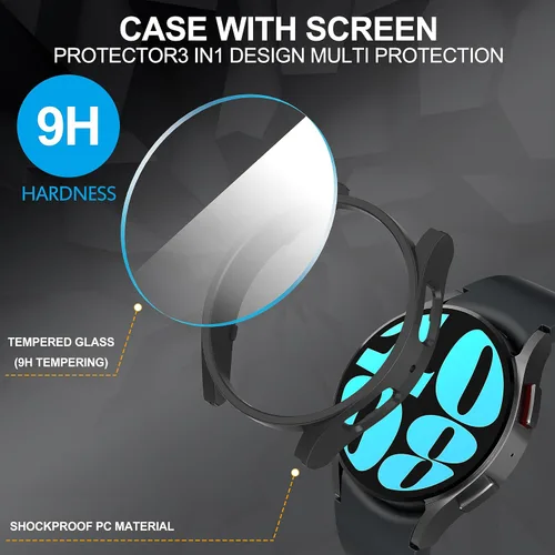 Vista 3 de Suoman Paquete de 4 + 4 fundas para Samsung Galaxy Watch 6 Classic de 1.575 pulgadas, protector de pantalla HD, cubierta protectora mate