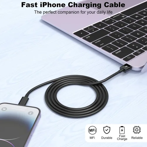 Vista 7 de Lieyichan Cable Carplay para automóvil, cable USB A a Lightning de 3 pies, cable de carga para iPhone compatible con iPhone 14pro Negro