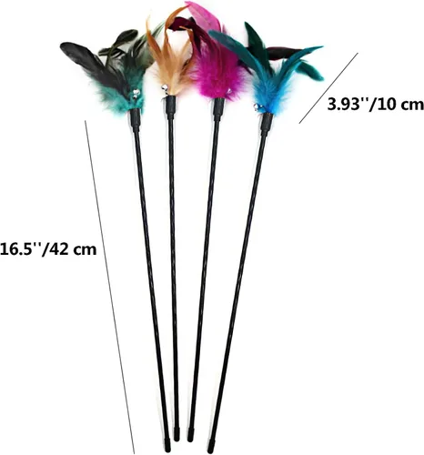 Vista 2 de 4 varitas interactivas para gatos, varita larga de 20 pulgadas con campana ruidosa para gatos y gatitos
