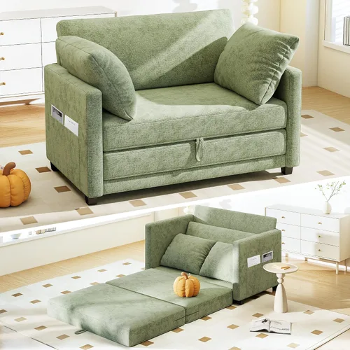 Vista 25 de Sofá cama convertible de 51 pulgadas, sofá cama plegable 2 en 1, sofá biplaza para espacios pequeños, con 2 cojines, para apartamento, sala de estar