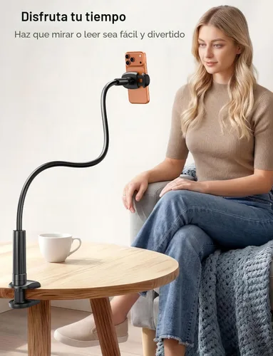Vista 5 de Tryone Soporte para teléfono con cuello de cisne para cama, brazo flexible, ajustable, abrazadera de montaje para teléfonos celulares en el Negro